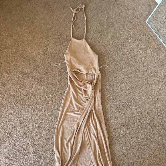 Gold Halter Cut-out Scarlette Maxi Dress - Petal & Pup - Picture 3 of 6